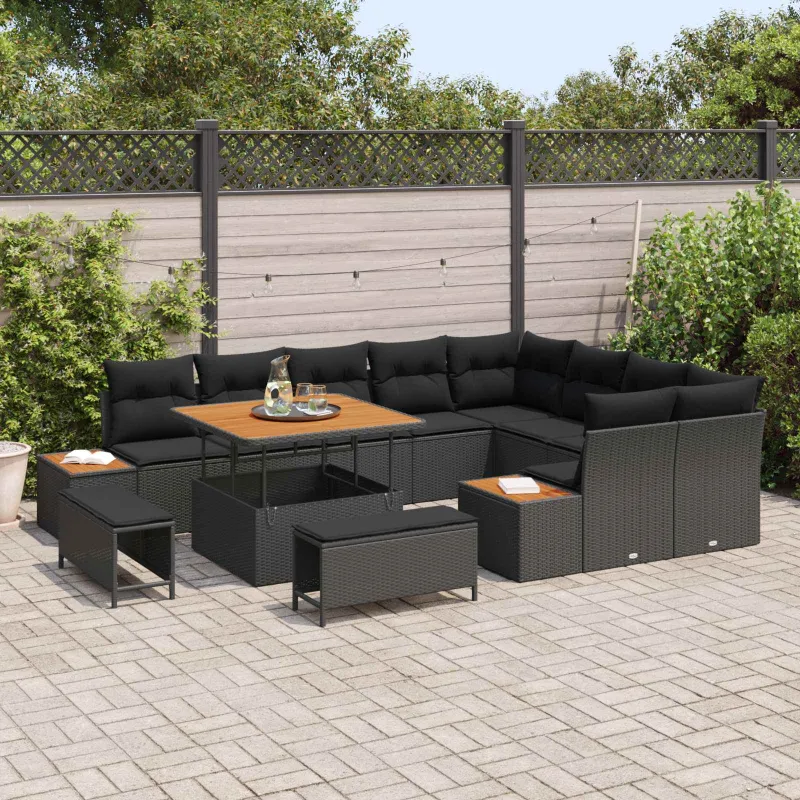 Sodo Sofų Rinkinys su pagalve 12 pcs Juoda