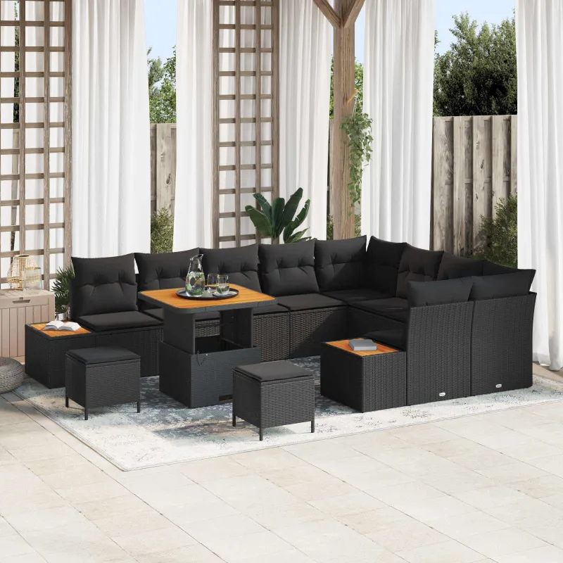 Sodo Sofų Rinkinys su pagalve 12 pcs Juoda