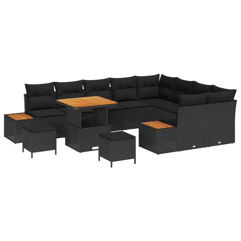 Sodo Sofų Rinkinys su pagalve 12 pcs Juoda