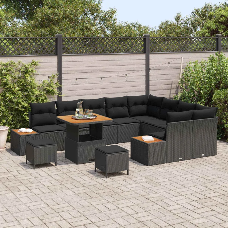 Sodo Sofų Rinkinys su pagalve 12 pcs Juoda
