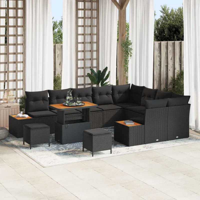 Sodo Sofų Rinkinys su pagalve 12 pcs Juoda