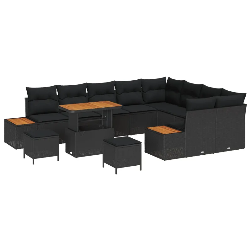 Sodo Sofų Rinkinys su pagalve 12 pcs Juoda