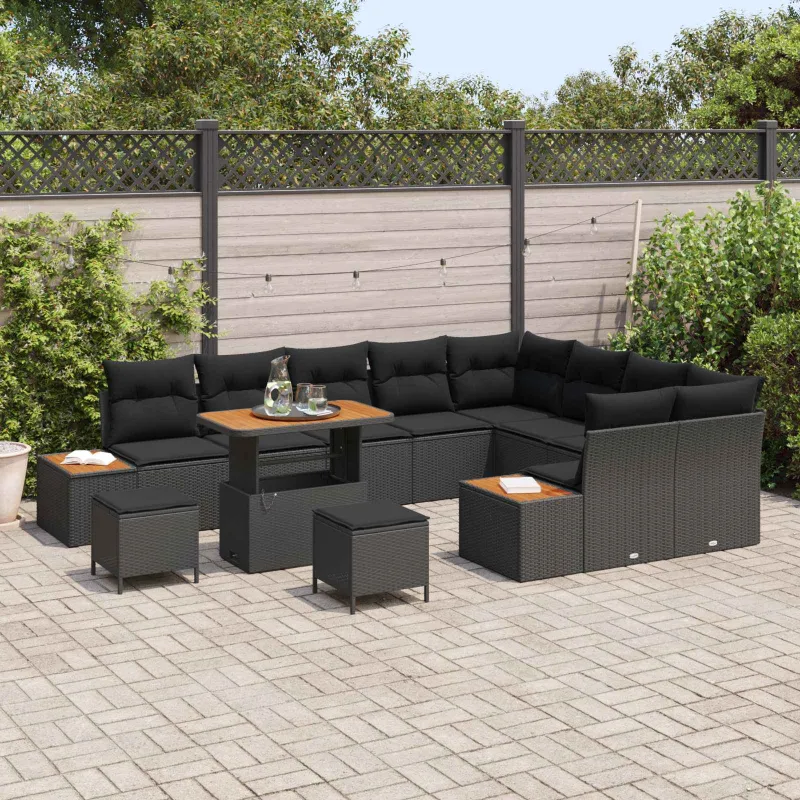 Sodo Sofų Rinkinys su pagalve 12 pcs Juoda