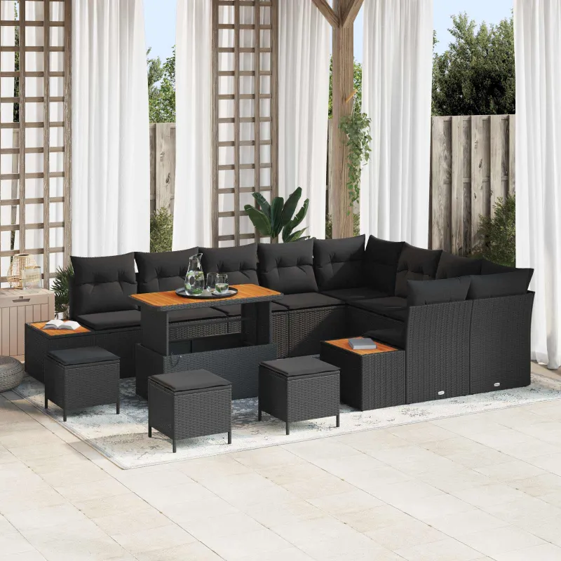 Sodo Sofų Rinkinys su pagalve 13 pcs Juoda