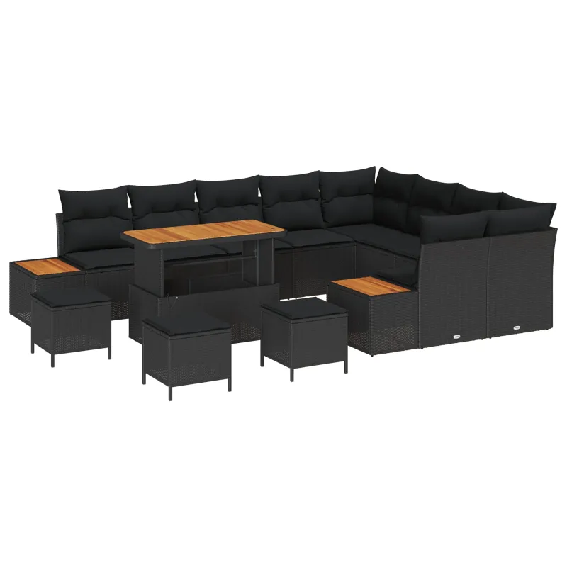 Sodo Sofų Rinkinys su pagalve 13 pcs Juoda