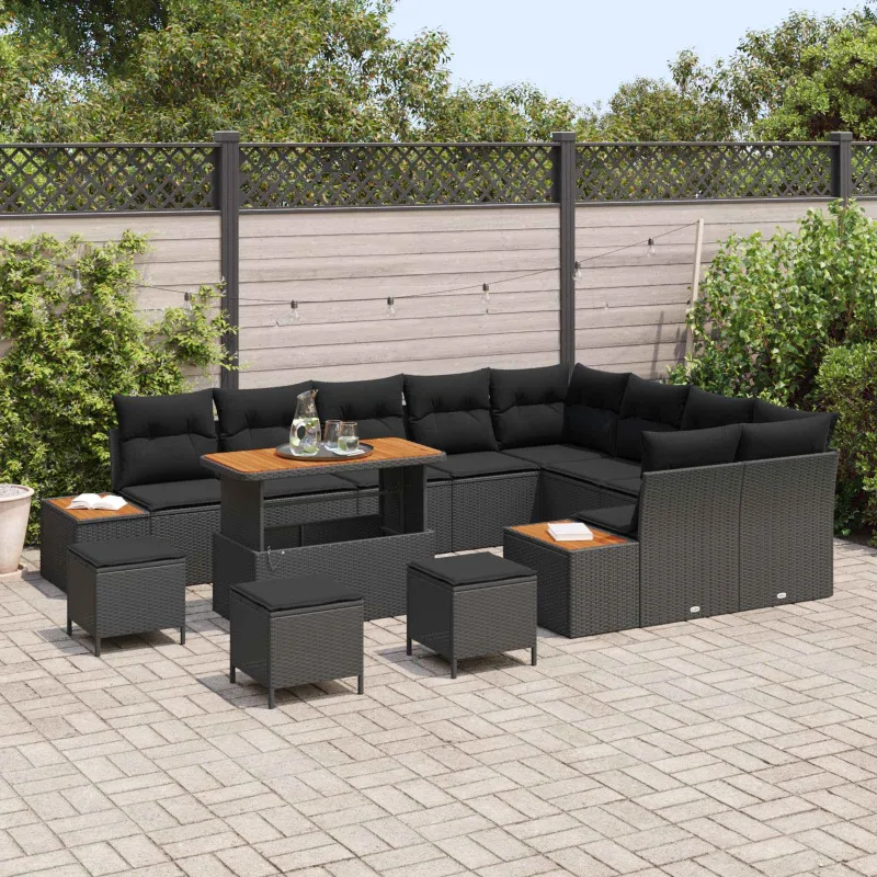 Sodo Sofų Rinkinys su pagalve 13 pcs Juoda