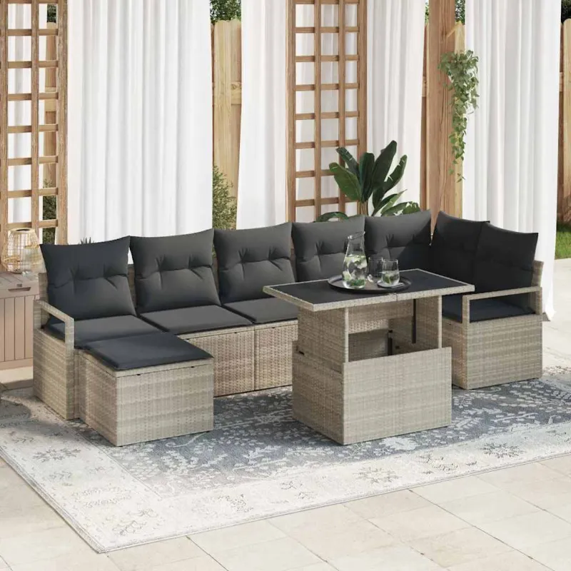 Sodo Sofų Rinkinys su pagalve 8 pcs Šviesiai pilka