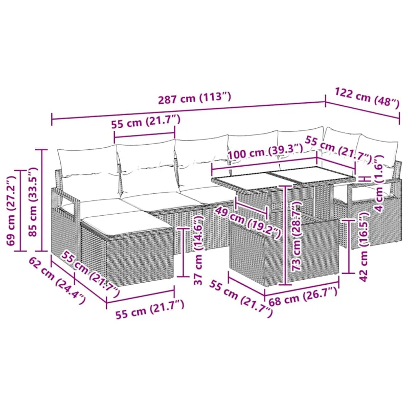 Sodo Sofų Rinkinys su pagalve 8 pcs Šviesiai pilka