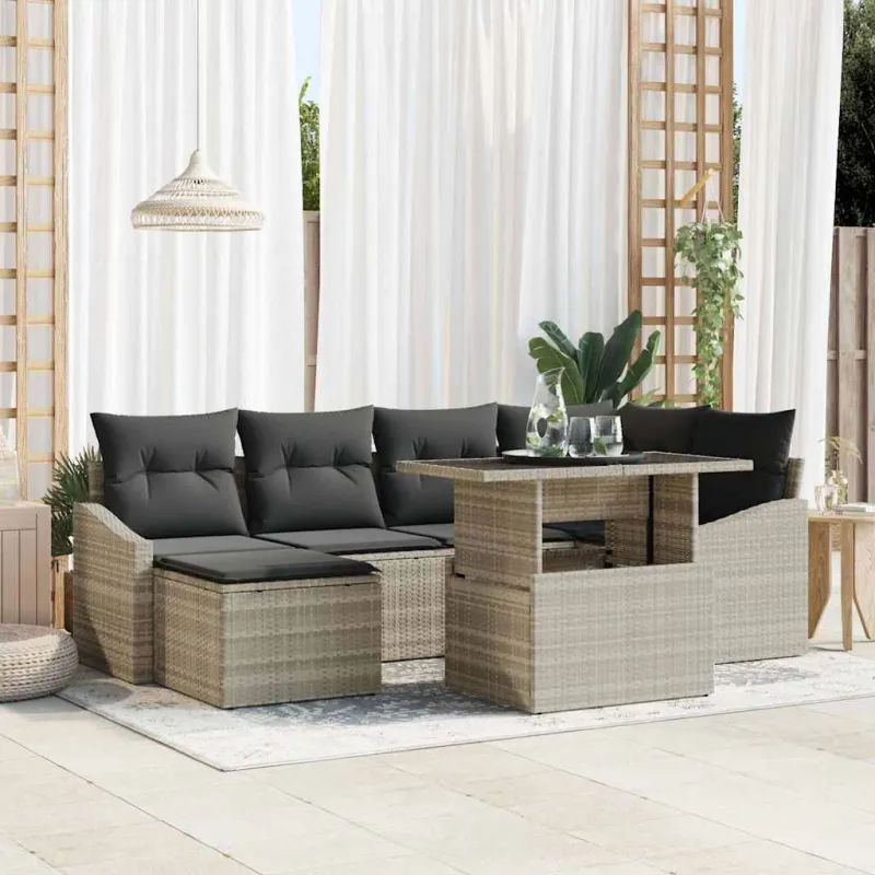 Sodo Sofų Rinkinys su pagalve 7 pcs Šviesiai pilka