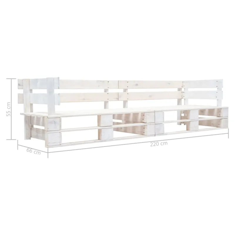 Dvivietė sodo sofa iš palečių, baltos spalvos, mediena