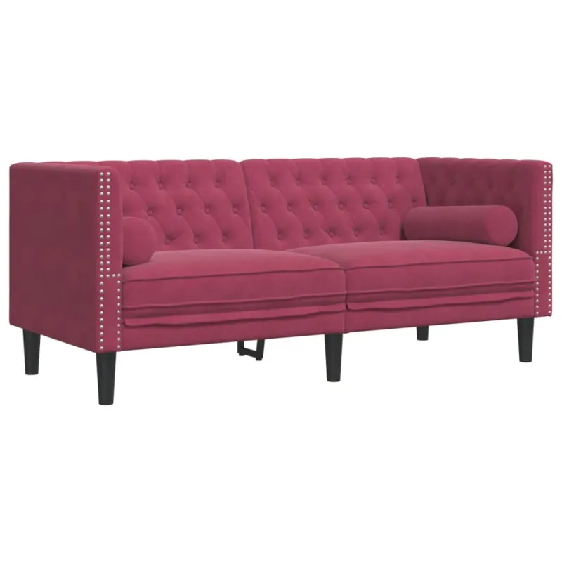 Chesterfield sofų komplektas su pagalvėlėmis, 3 dalių, raudona