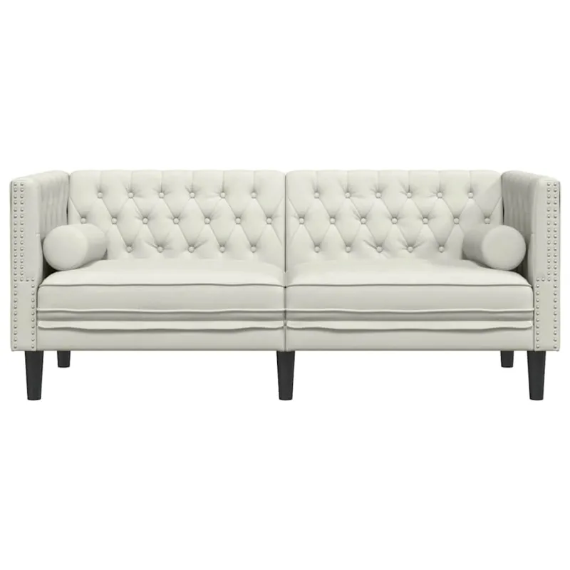 Dvivietė chesterfield sofa su pagalvėlėmis, kreminė, aksomas