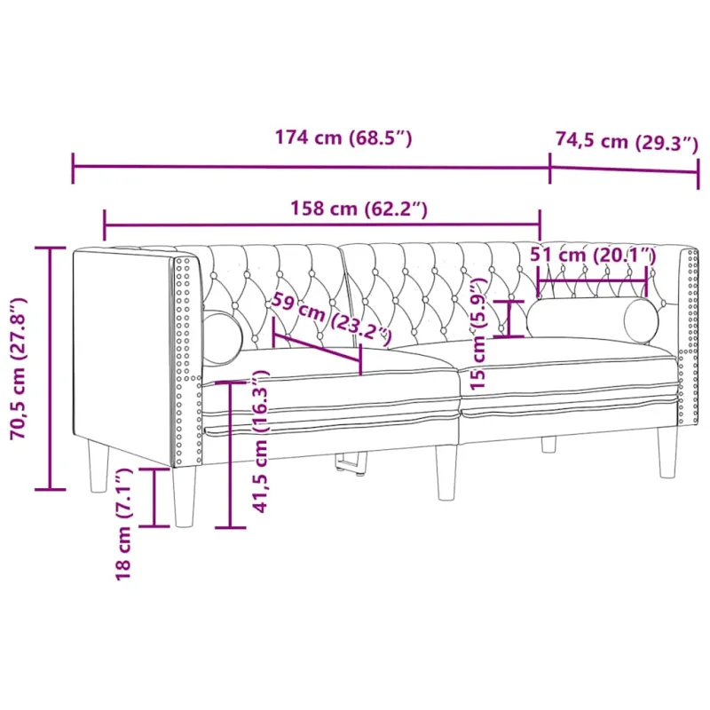 Dvivietė chesterfield sofa su pagalvėlėmis, kreminė, aksomas