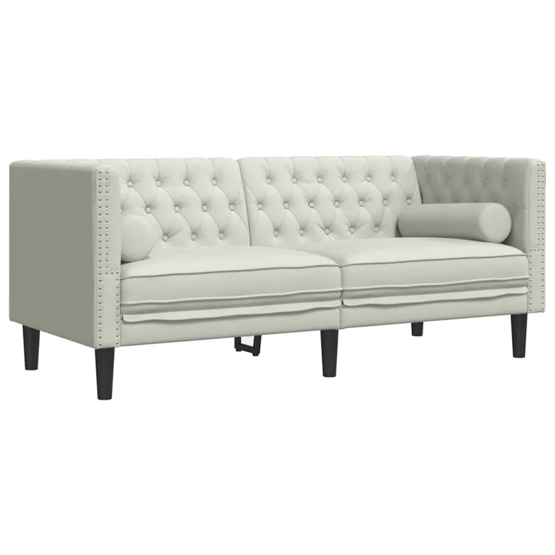 Chesterfield sofų komplektas su pagalvėlėmis, 2 dalių, kreminė
