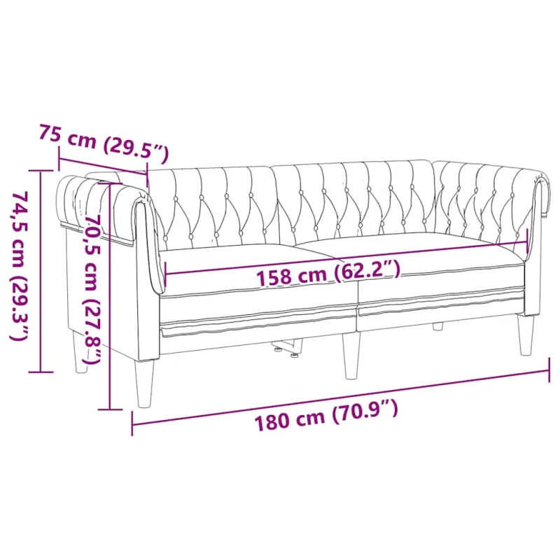 Dvivietė chesterfield sofa, rudos spalvos, audinys