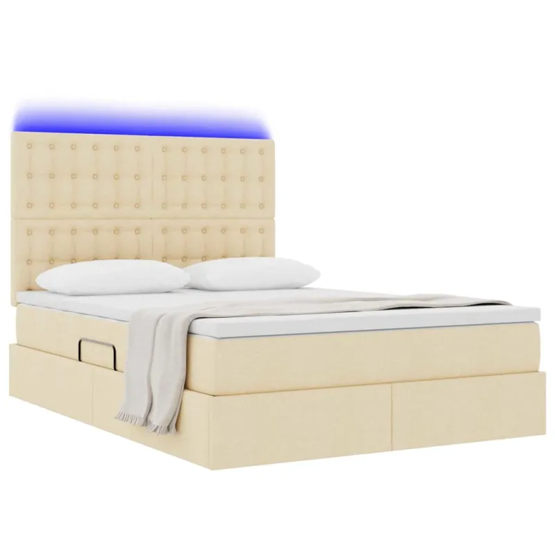 LED saugojimo lova su čiužiniu Kremas 140 x 190 cm Audinys