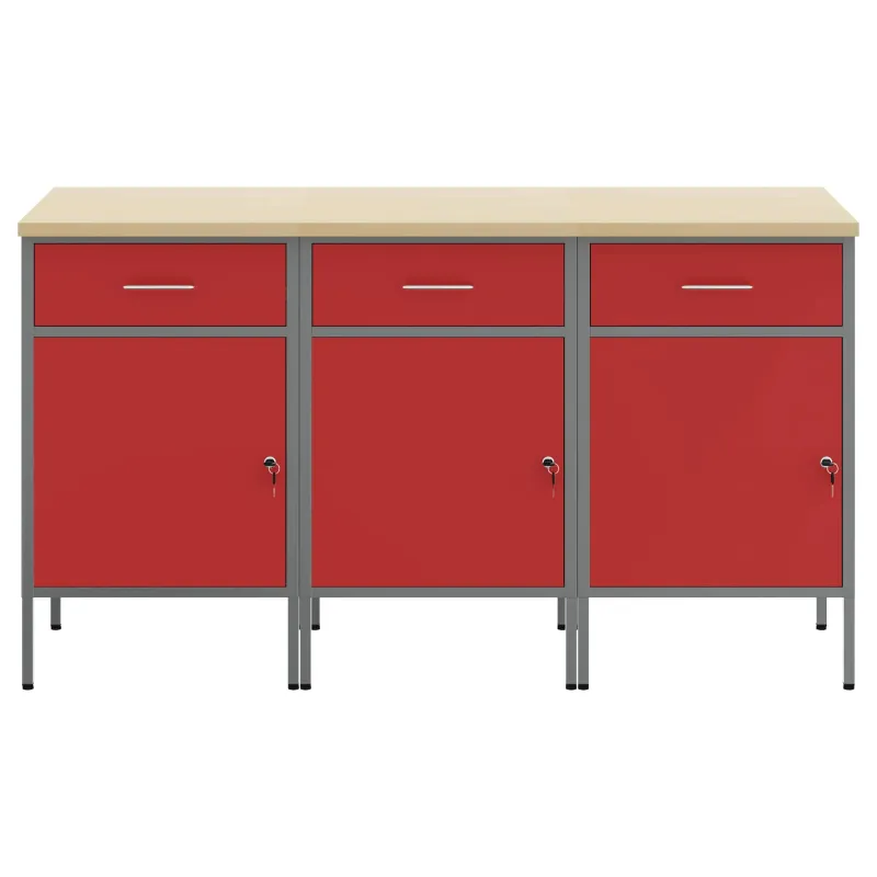 Darbo spinta su stalčių 3 pcs Raudona ir pilka 150 x 55 x 85 cm