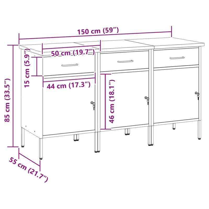Darbo spinta su stalčių 3 pcs Raudona ir pilka 150 x 55 x 85 cm