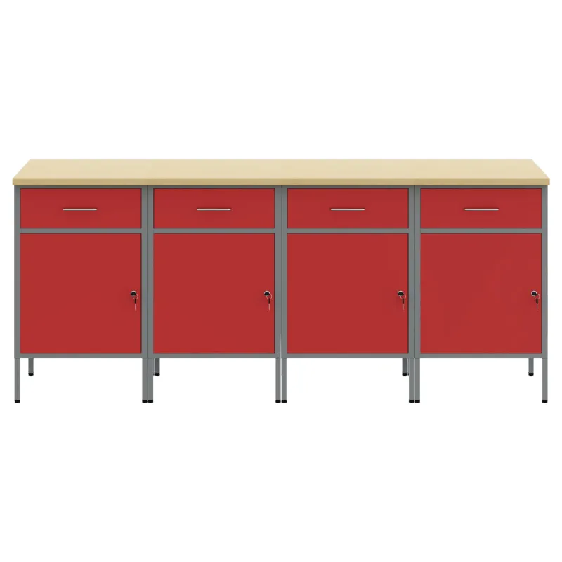 Darbo spinta su stalčių 4 pcs Raudona ir pilka 200 x 55 x 85 cm