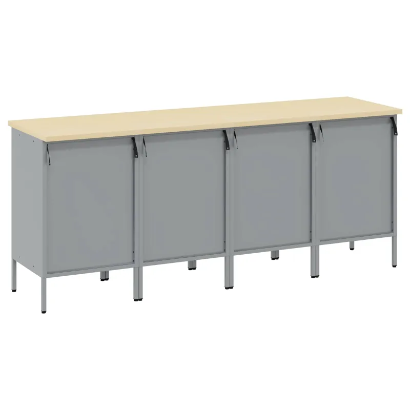 Darbo spinta su stalčių 4 pcs Raudona ir pilka 200 x 55 x 85 cm