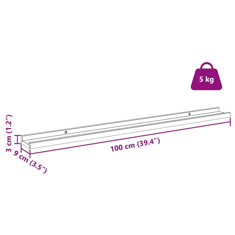 Sieninė lentyna 2 pcs Ruda 100 x 9 x 3 cm Apdirbta mediena