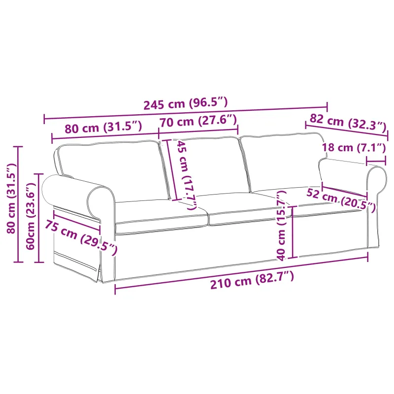 Sofa Tamsiai pilka 245 x 82 x 80 cm audinys
