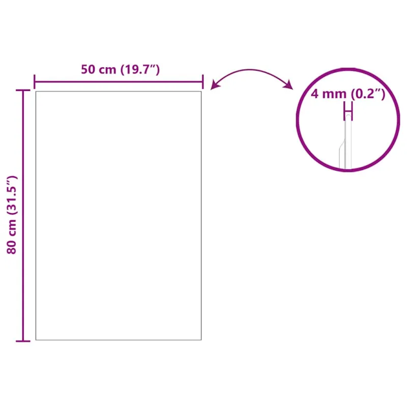 Sieninis veidrodis Stačiakampio 50 x 80 cm grūdintas stiklas