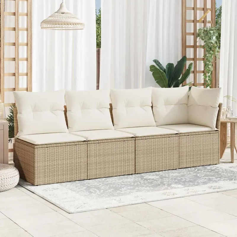 Keturvietė sodo sofa su pagalvėlėmis, smėlio, poliratanas