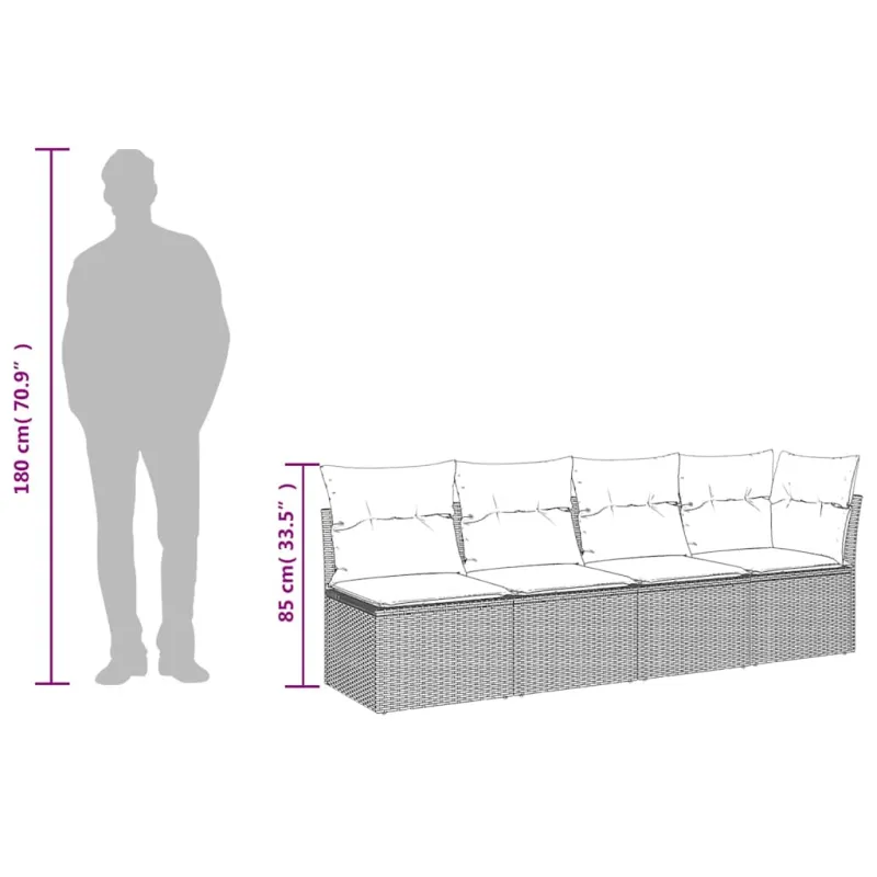 Keturvietė sodo sofa su pagalvėlėmis, smėlio, poliratanas