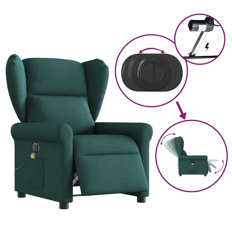 Elektrinis masažinis krėslas, tamsiai žalias, audinys