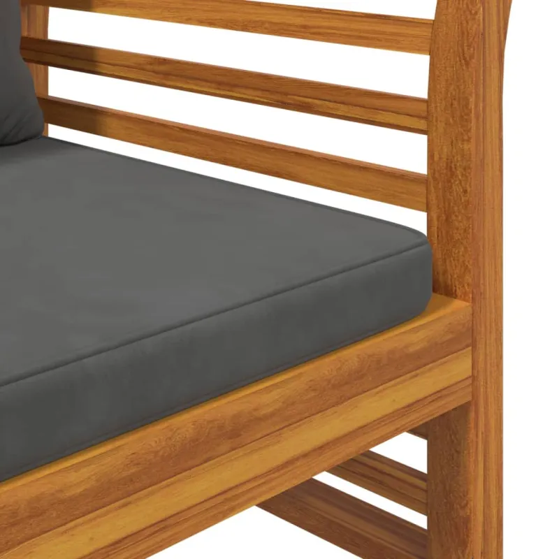 Sofa-suoliukas su tamsiai pilkomis pagalvėlėmis, akacija