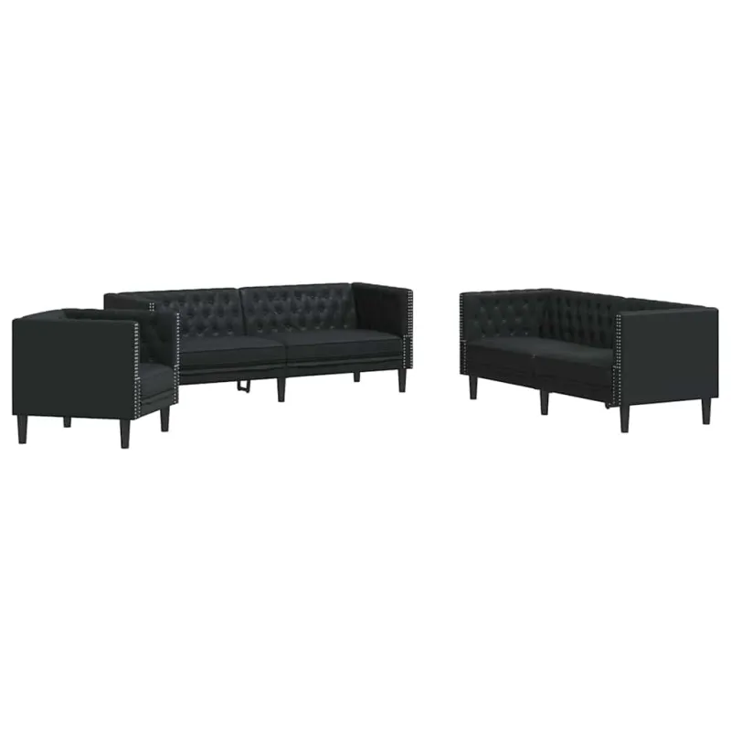 Svetainės sofa 3 vnt. Juoda Dirbtinė oda