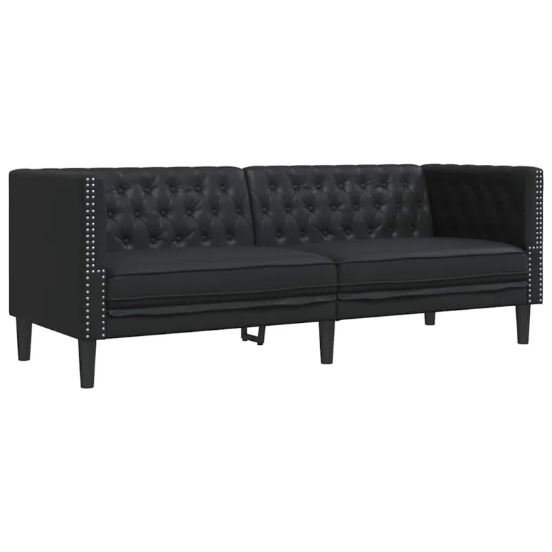 Svetainės sofa 3 vnt. Juoda Dirbtinė oda