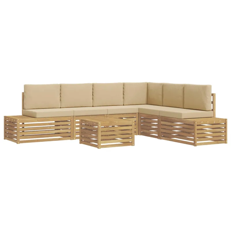 7 vnt. Lauko sofos komplektas Poliesteris Balta ir kreminė