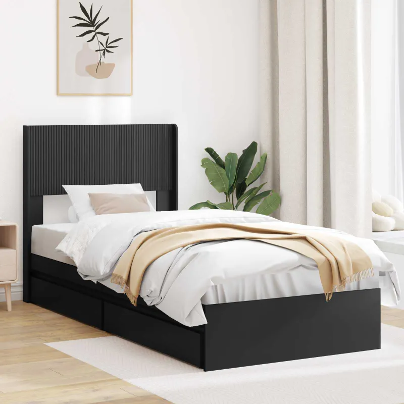 Lovos rėmas su saugojimu ir nugara Juoda 100 x 200 cm