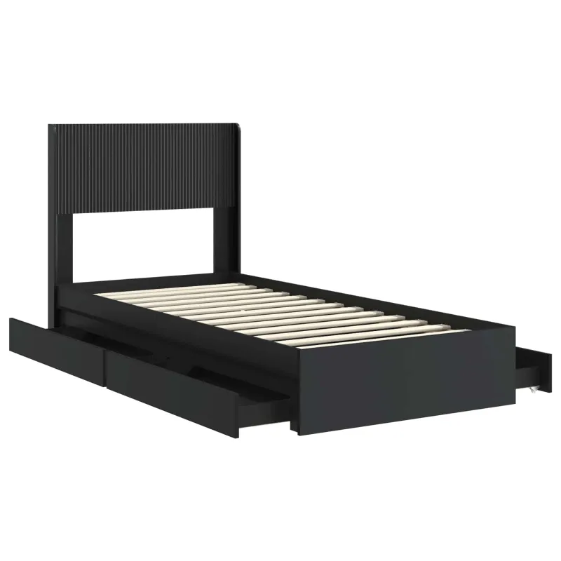 Lovos rėmas su saugojimu ir nugara Juoda 100 x 200 cm