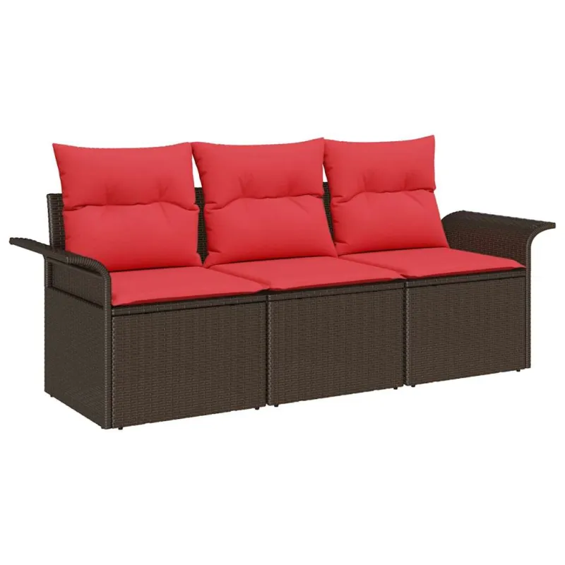 Sodo sohvaryhmä tyynyine 3 osaa Ruskea polyrottinki