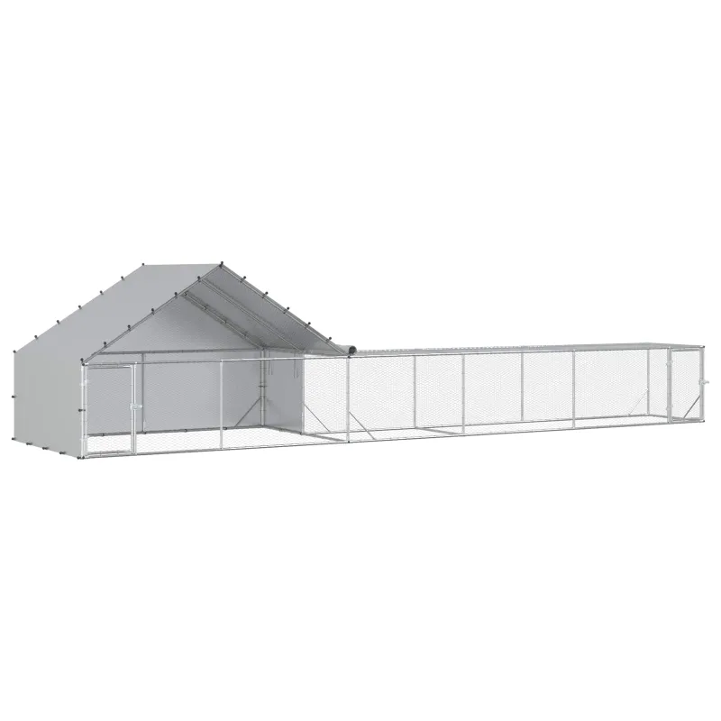 Vištidė su stogu ir kiemu 2 vnt. Sidabrinė 8 x 2 x 1,9 m