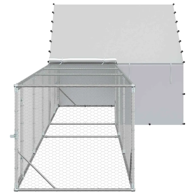 Vištidė su stogu ir kiemu 2 vnt. Sidabrinė 8 x 2 x 1,9 m