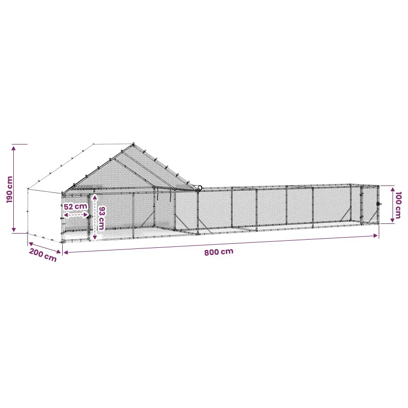 Vištidė su stogu ir kiemu 2 vnt. Sidabrinė 8 x 2 x 1,9 m