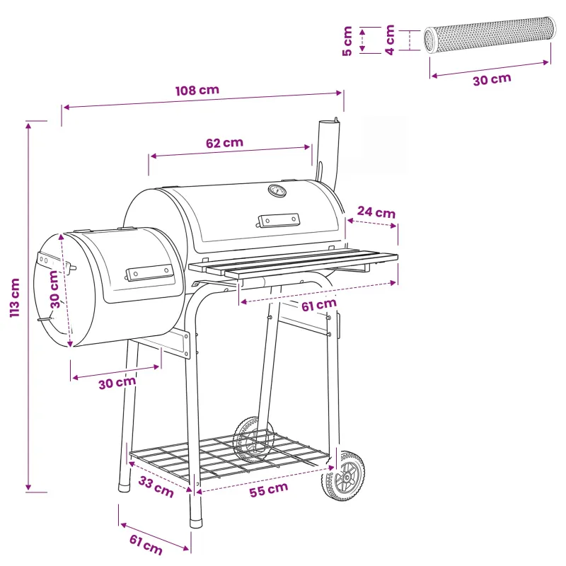 Lauko grilis 103 x 60 x 113 cm Plienas Juoda