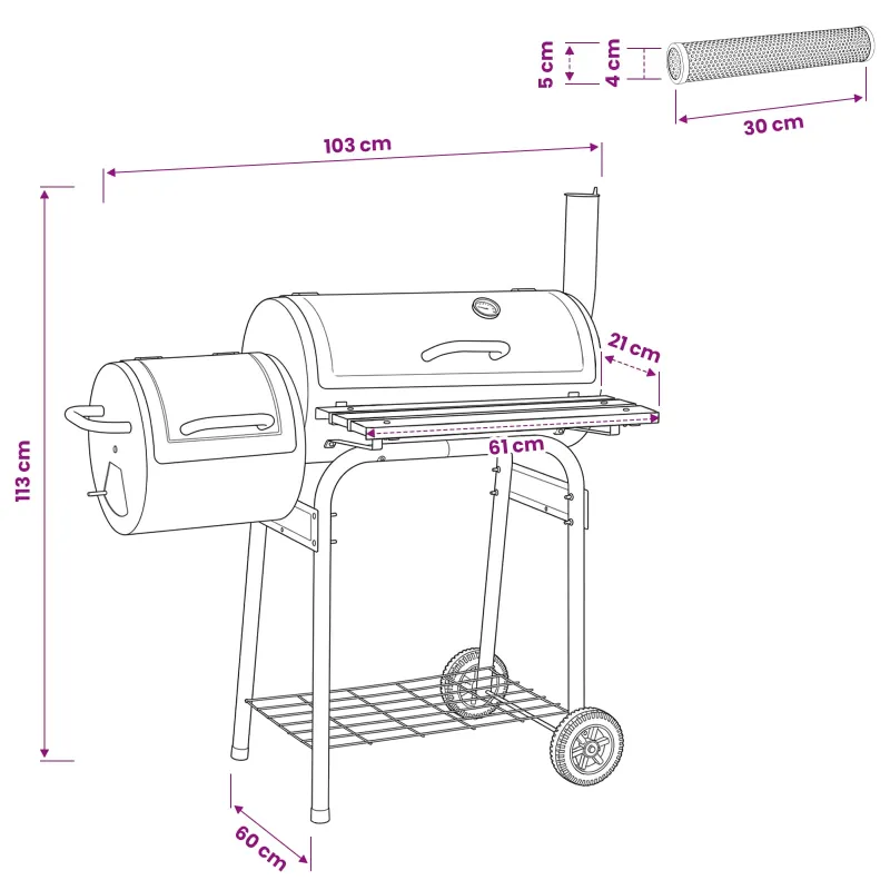 Lauko grilis 103 x 60 x 113 cm Plienas Juoda