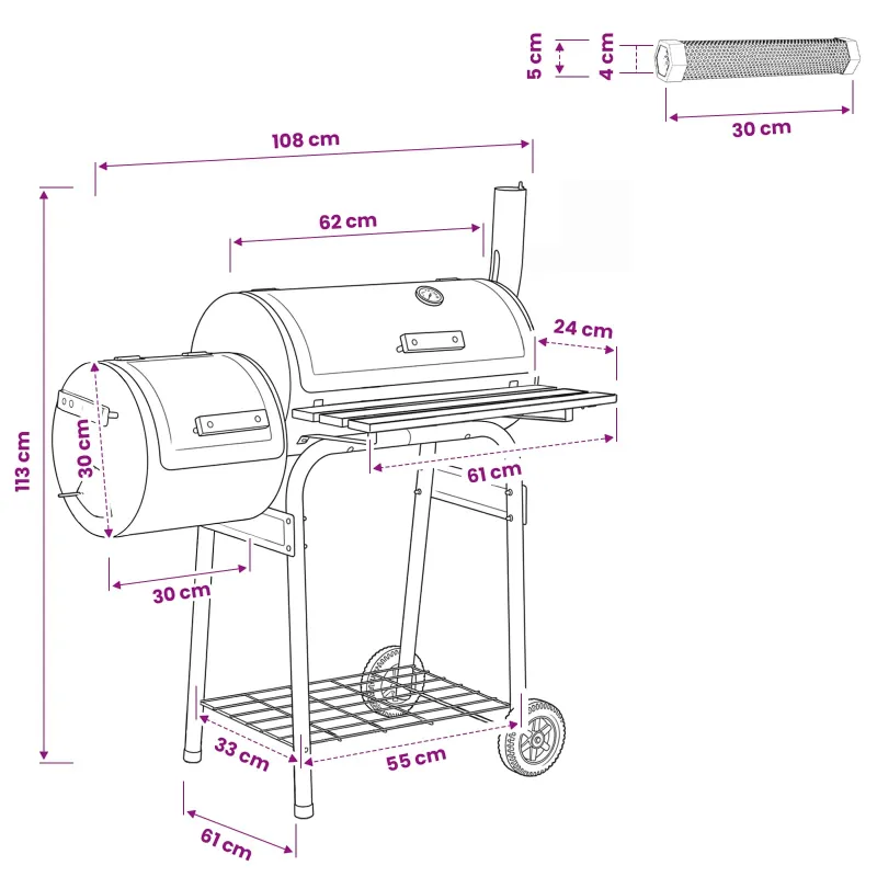 Lauko grilis 103 x 60 x 113 cm Plienas Juoda