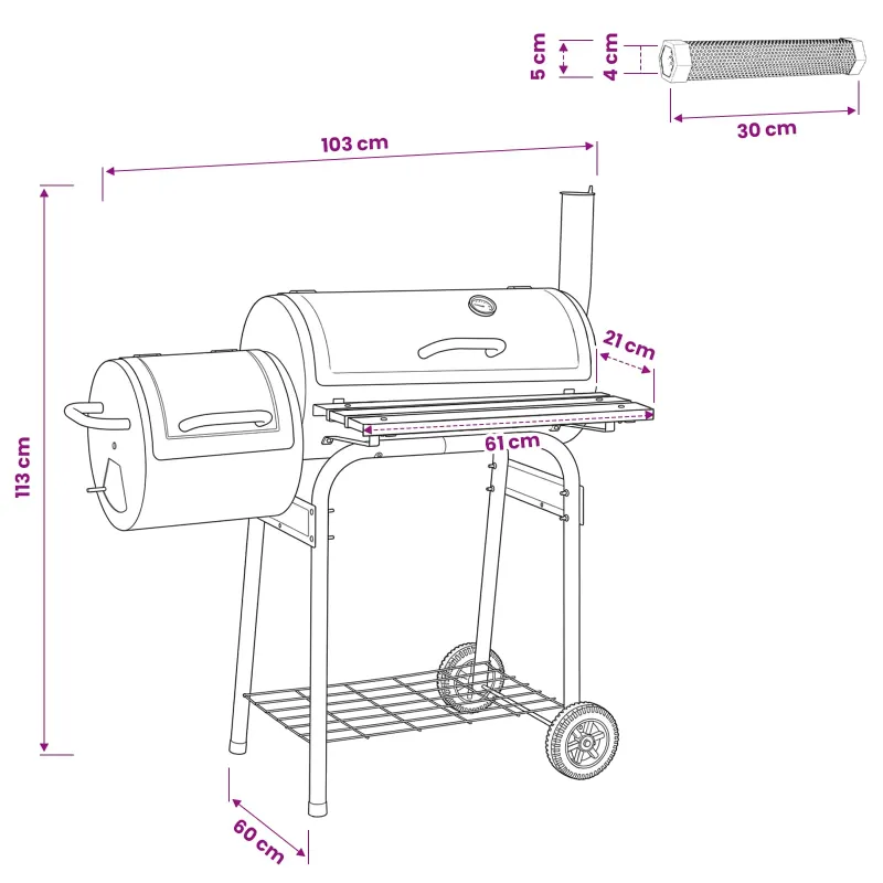 Lauko grilis 103 x 60 x 113 cm Plienas Juoda