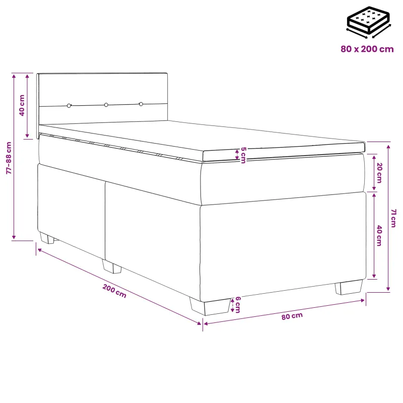 Lova su čiužiniu ir LED apšvietimu Juoda 80 x 200 cm Aksomas