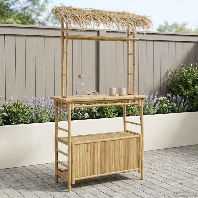 Lauko baaripöytä Bambukas, luonnollinen 110 x 50 x 209 cm
