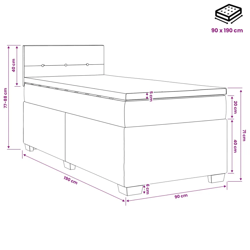 Lova su čiužiniu ir LED apšvietimu Juoda 90 x 190 cm Aksomas