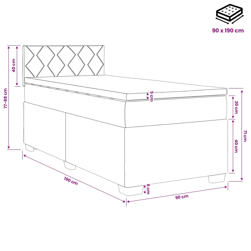Lova su čiužiniu ir LED apšvietimu Mėlyna 90 x 190 cm Aksomas