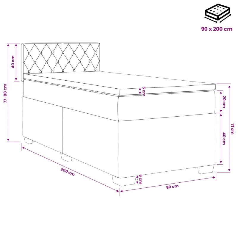 Lova su čiužiniu ir LED apšvietimu Juoda 90 x 200 cm Aksomas