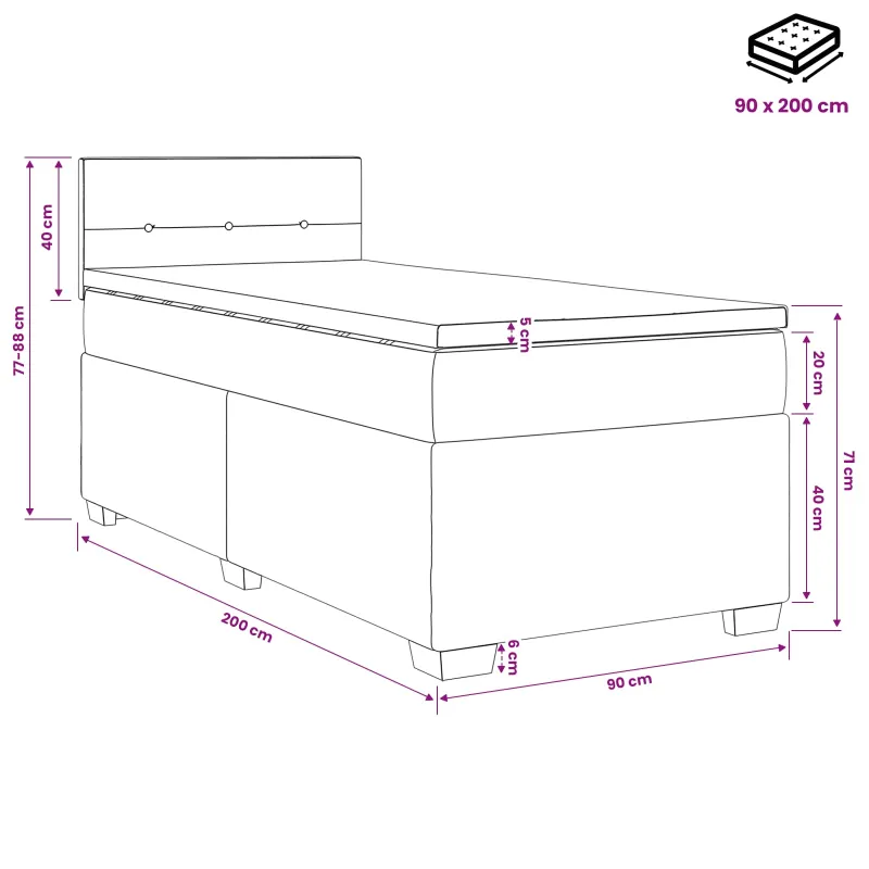 Lova su čiužiniu ir LED apšvietimu Juoda 90 x 200 cm Aksomas